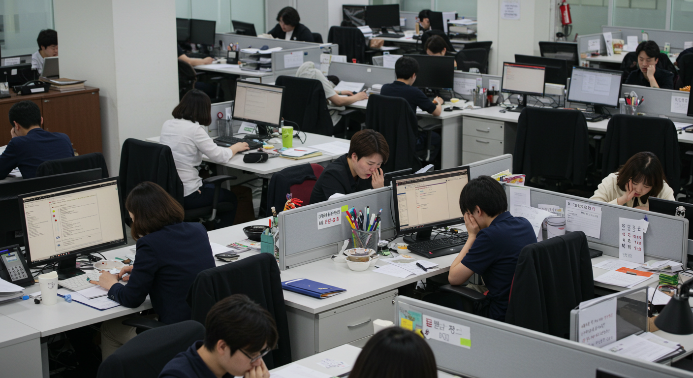 한국 열심히 일하는 사무실 모습