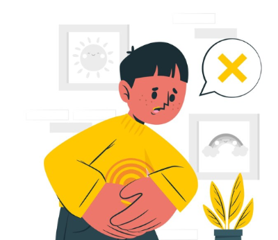 오른쪽 아랫배가 아픈 남자 일러스트