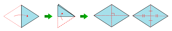 마름모를 두 번 접었다 편 이미지