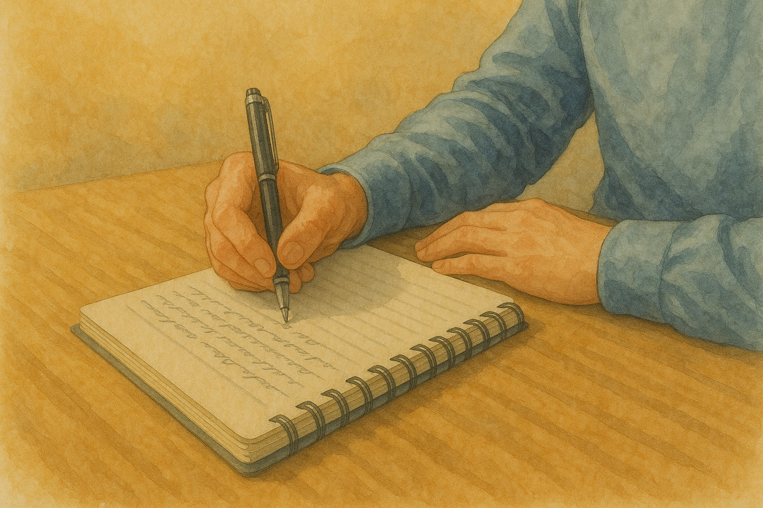 손글씨와 나무 테이블