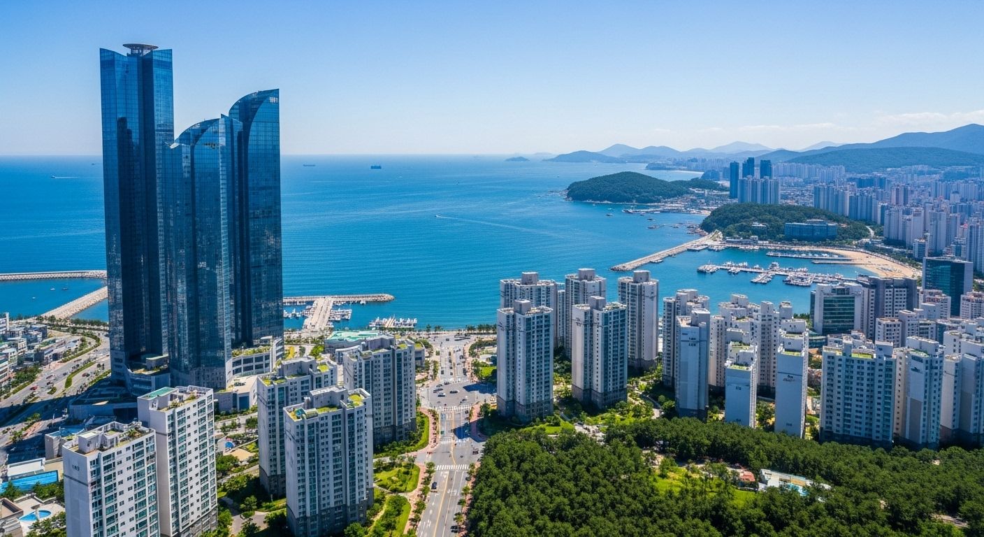 부산 해운대 고층 아파트와 바다