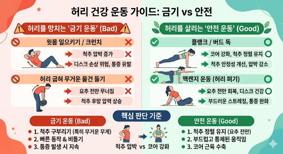 허리 통증을 살리는 운동 vs 죽이는 운동 완벽 비교