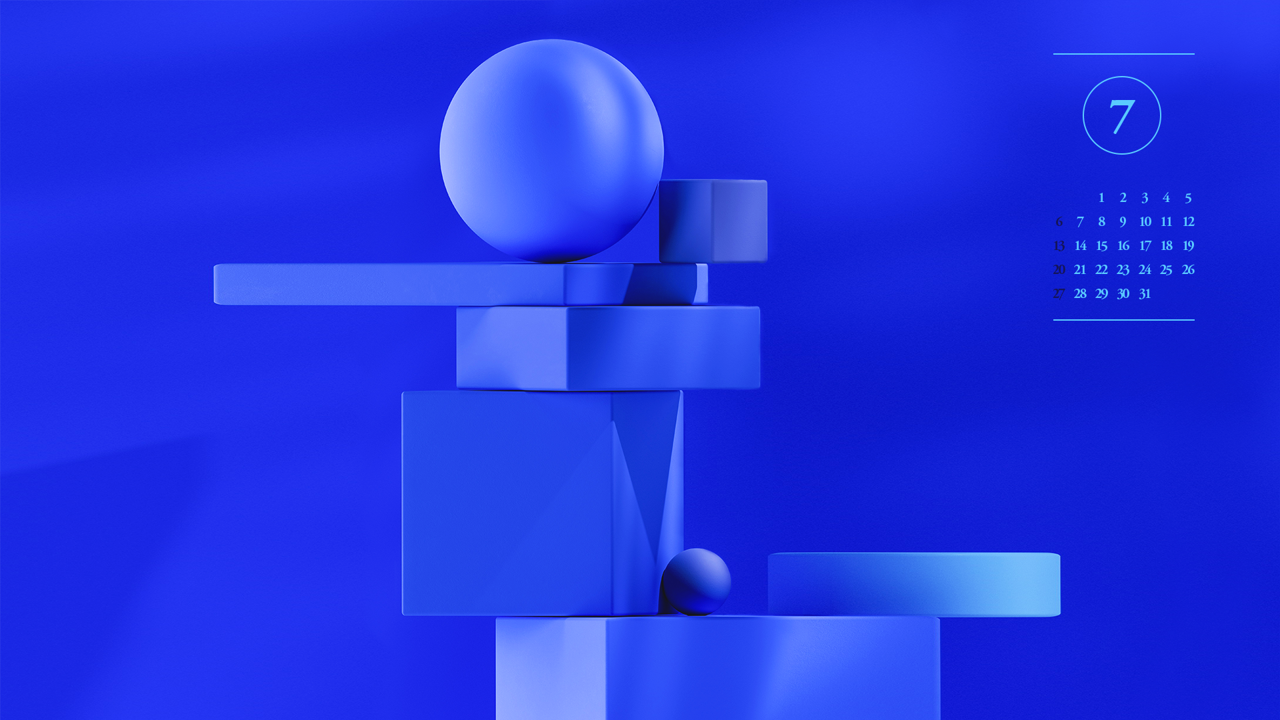 06 파란색 구와 큐브 A - 2025년7월 노트북배경화면