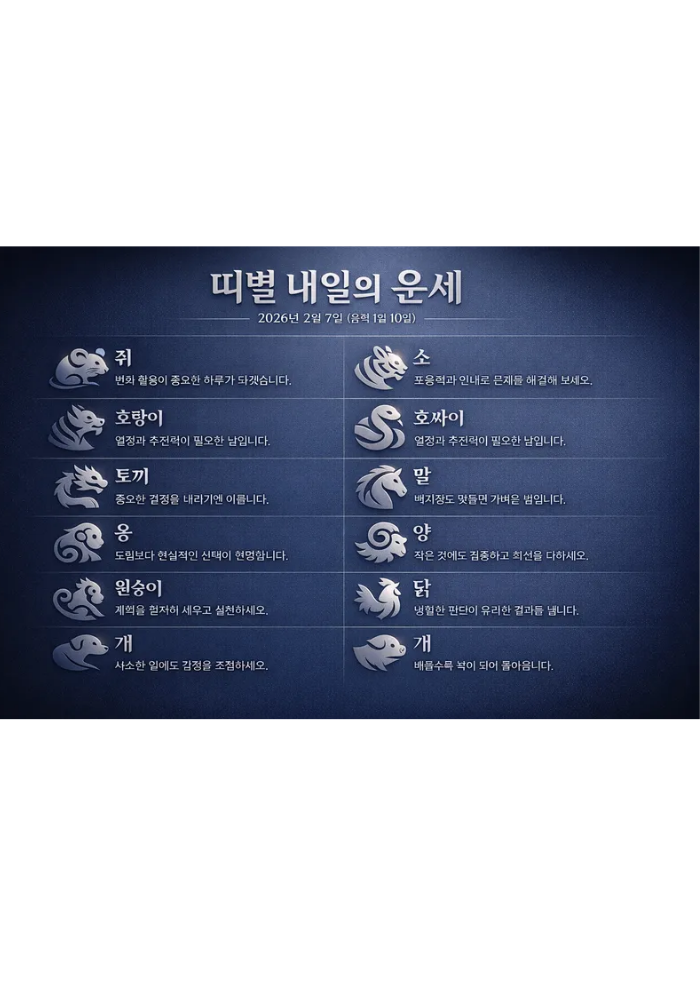 1.띠별 내일의 운세 2026년2월7일