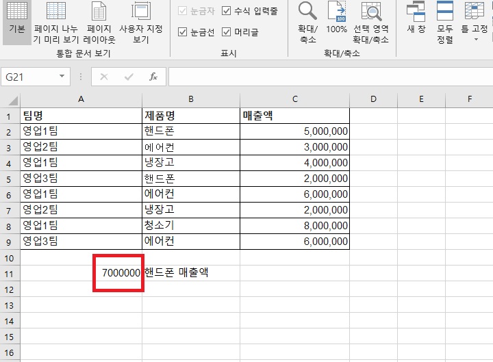 핸드폰 매출액 숫자 기재되어있음