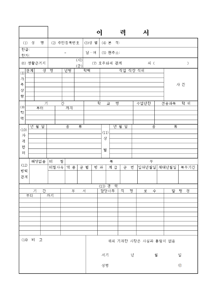 이력서 양식