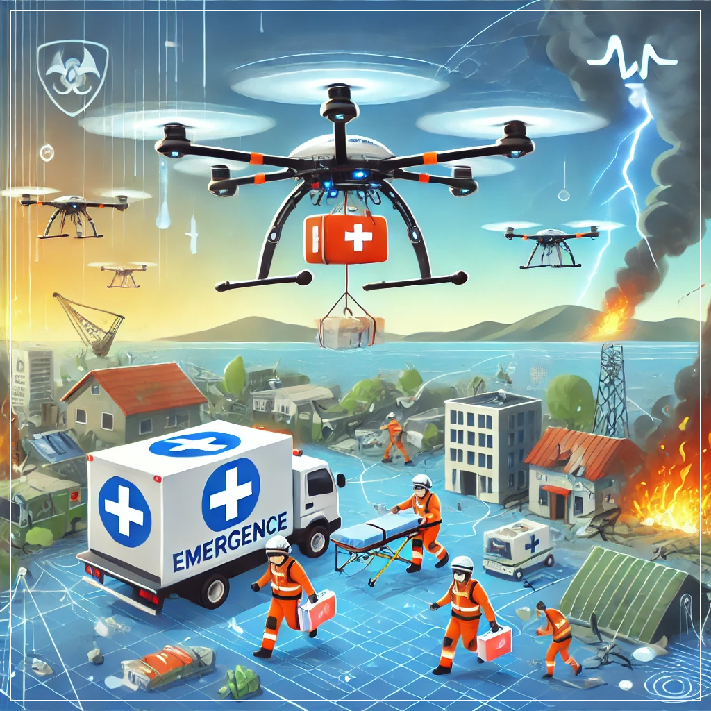 재난 구조 및 응급 대응을 지원하는 드론을 나타낸 이미지
