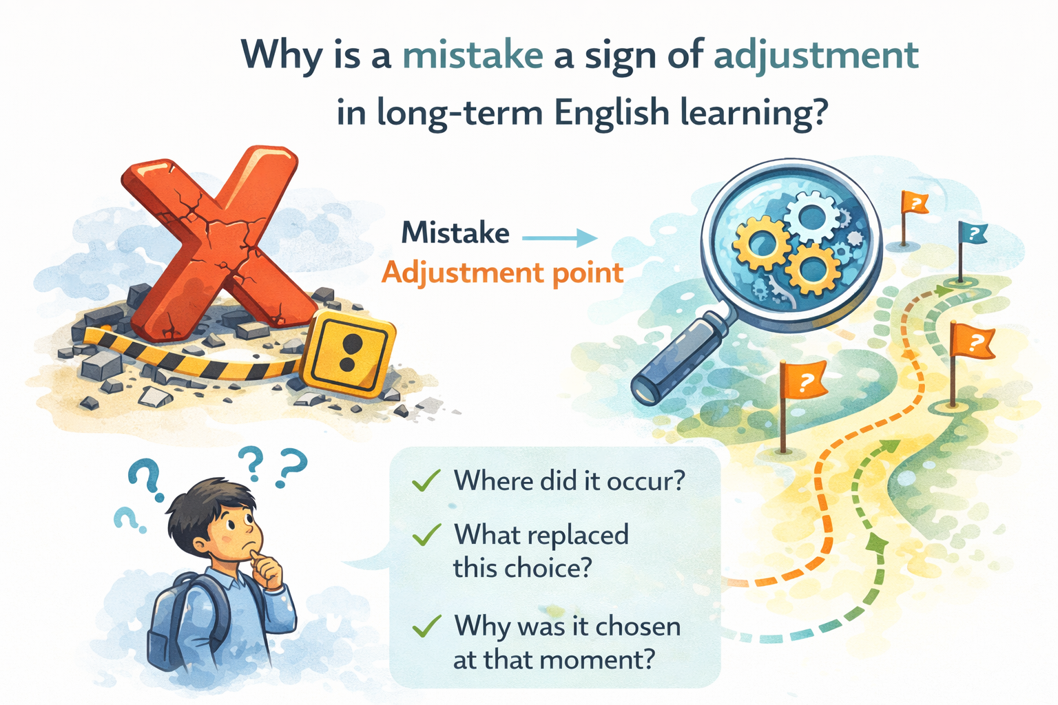 장기 학습에서 실수는 왜 고쳐야 할 대상이 아니라 조정의 신호가 되는가