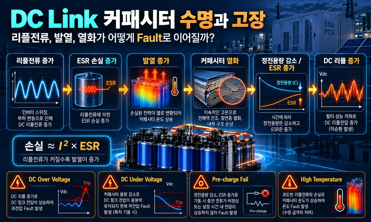 DC Link 커패시터 리플전류 발열 열화와 고장 과정