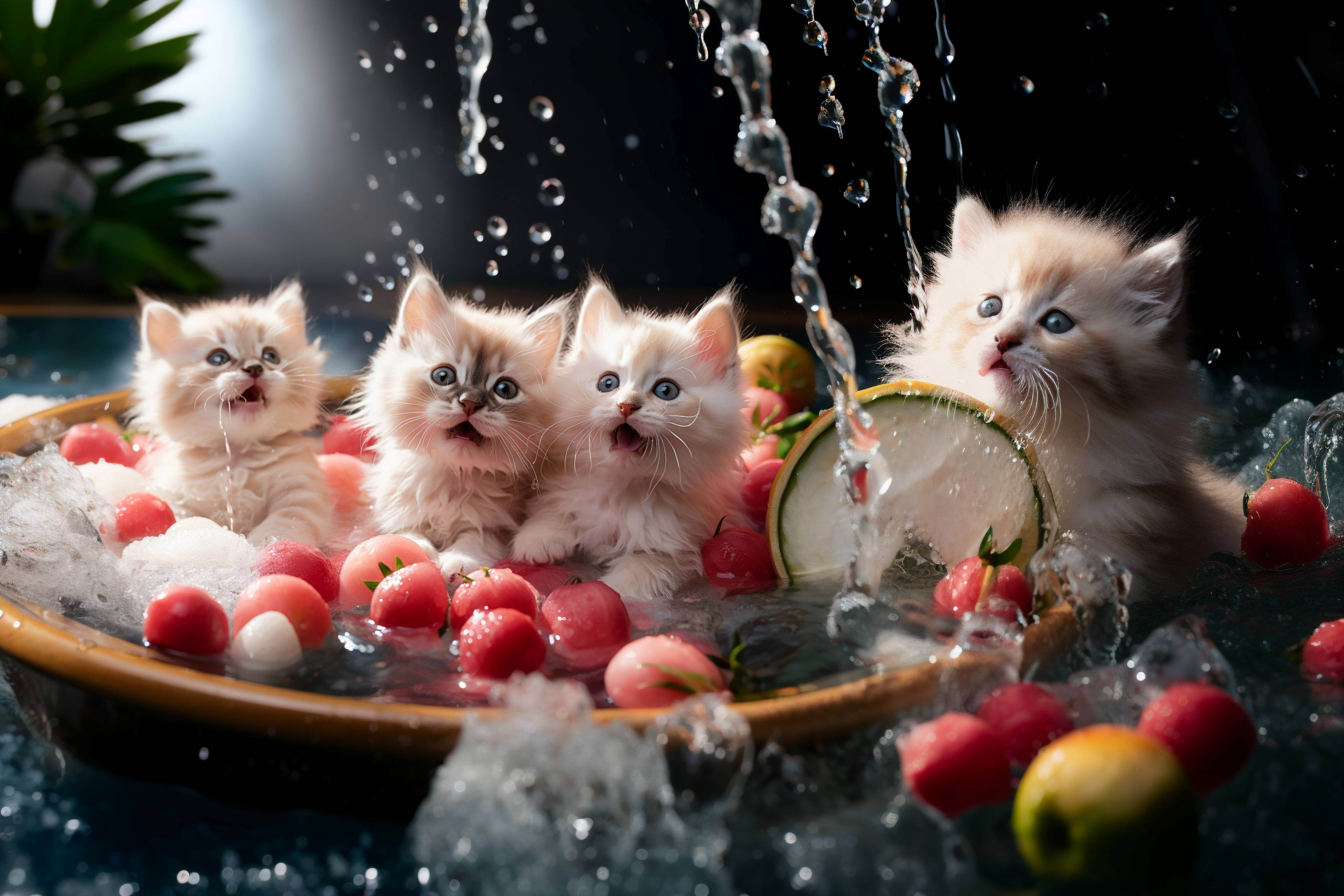 그릇 물에 빠진 고양이들