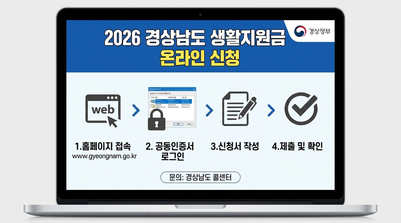 2026년 경상남도 생활지원금 온라인 신청을 위해 공동인증서를 사용하는 모습
