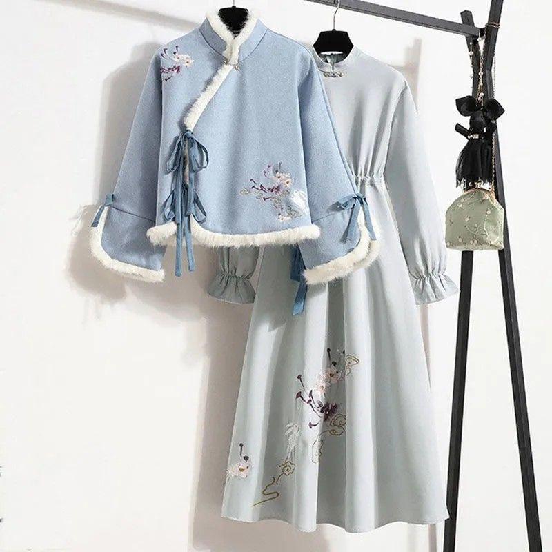 생활한복 여성 겨울 개량 한복 원피스 자켓 큰사이즈