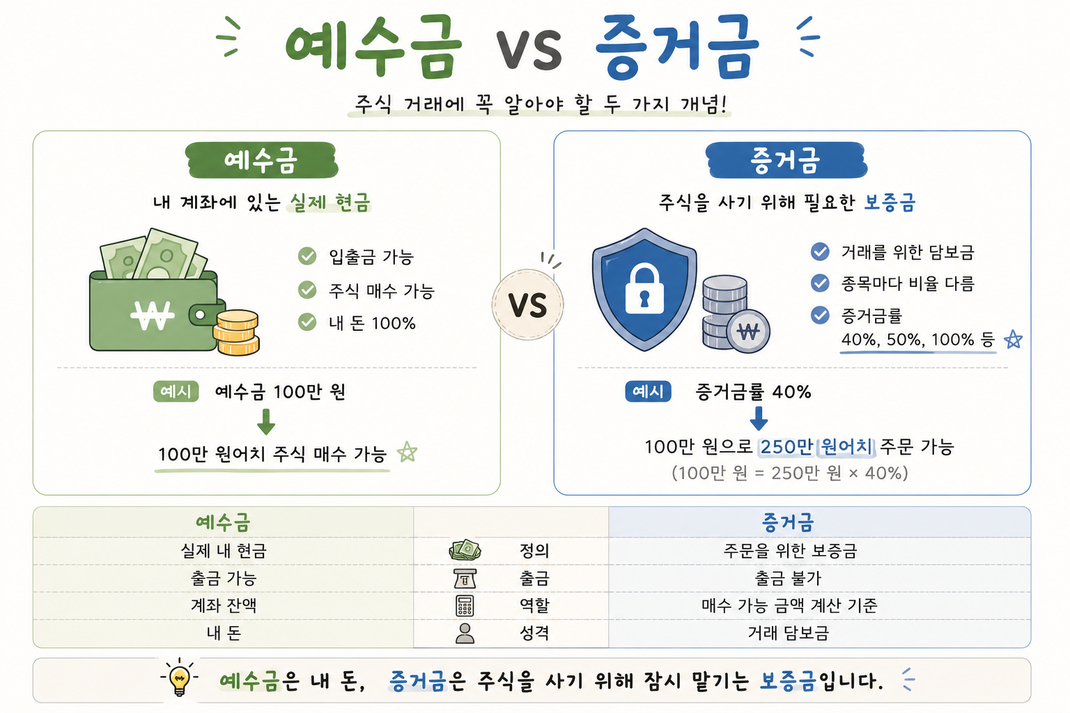 예수금과 증거금을 비교설명