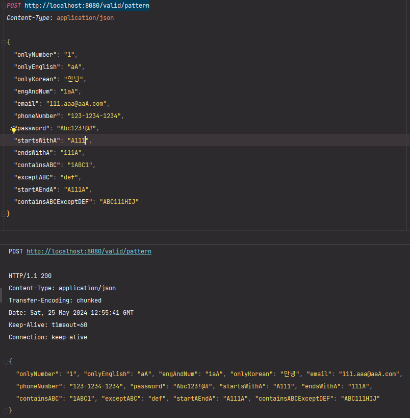 @Pattern 정규식 검증을 모두 통과했을 때