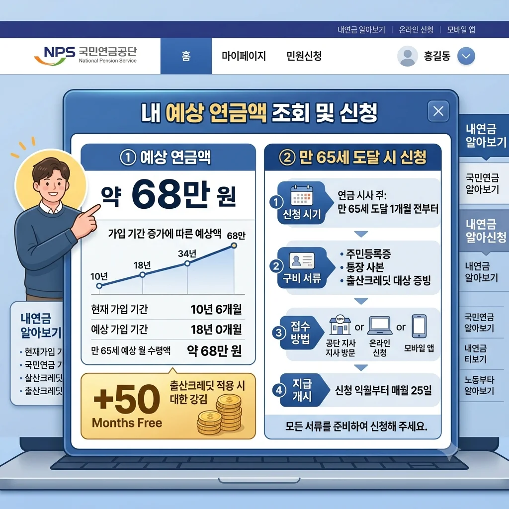 국민연금공단 전자민원서비스 출산크레딧 노령연금 청구 시 신청 방법