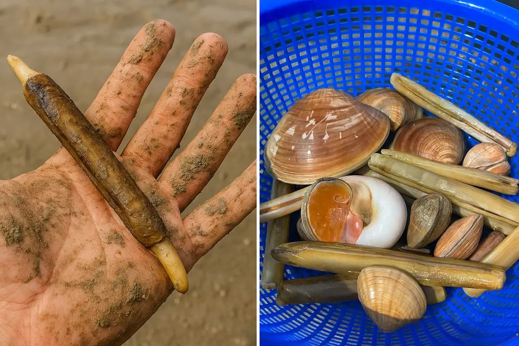 맛조개 잡은사진