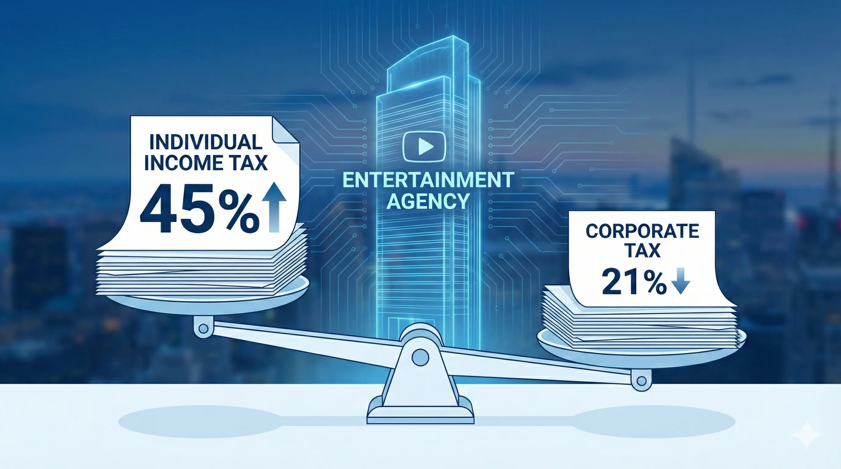 개인소득세와 법인세율을 비교하는 세무 개념 이미지