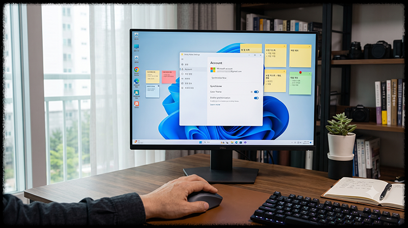 Windows 11 스티커 메모를 Microsoft 계정과 동기화하는 모습