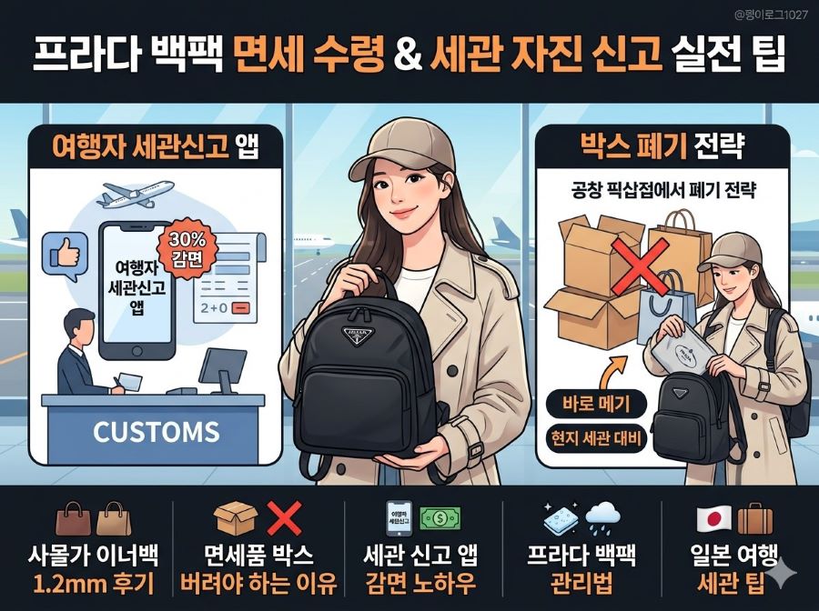 프라다 백팩 면세 수령 및 세관 자진 신고 관련 이미지