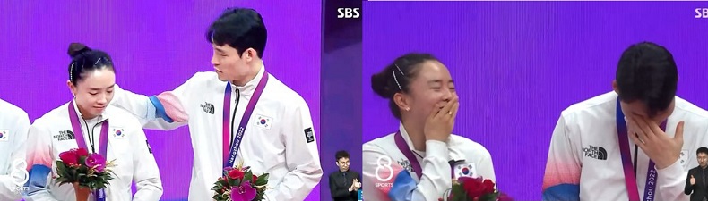 한국선수들의 여유...아시안게임 시상식서 드라마 연출?...중국관중들 환호 세례 VIDEO:&ldquo;The Korean table tennis team is cute&rdquo; Chinese fans went crazy at the awards ceremony, what was it like?