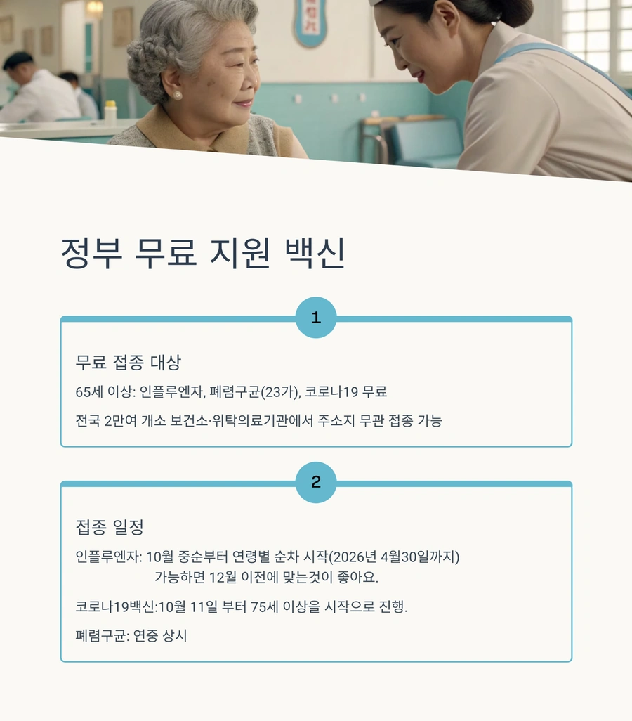 65세 이상 정부 무료 지원 백신 안내 및 접종 일정 이미지