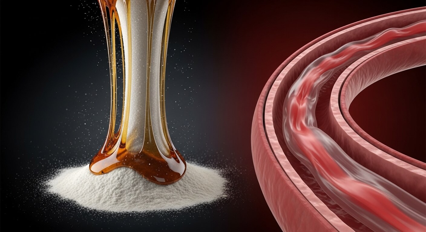 정제 설탕 섭취로 인해 혈당 스파이크가 발생하는 혈관 구조 이미지