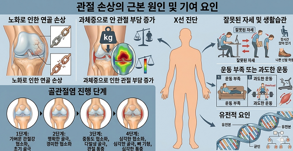 관절손상의 근본 원인 및 기여 요인