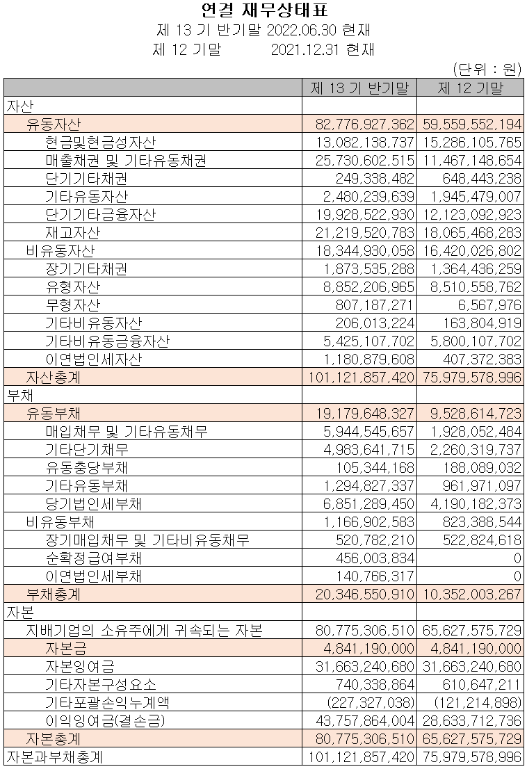 넥스틴 - 재무상태표