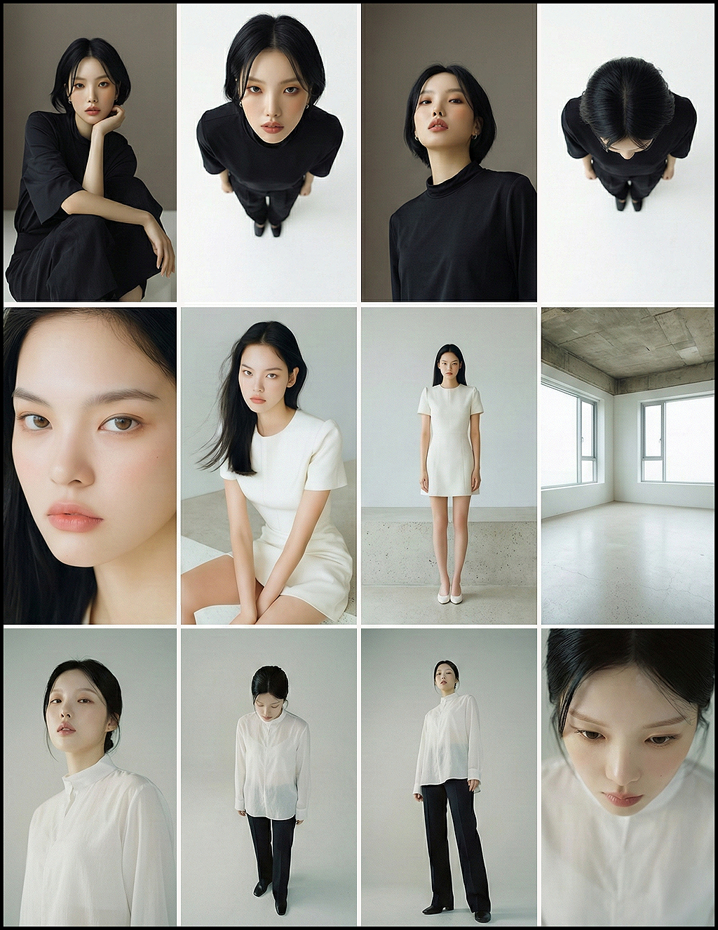 카메라 앵글과 거리 변화를 한 번에 확인하는 12패널 일관성 비교 이미지_Nano Banana