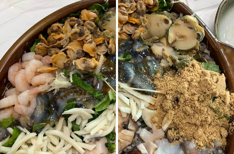 꼬막, 새우살, 소라. 해삼 등의 재료가 들어가 있는 물회