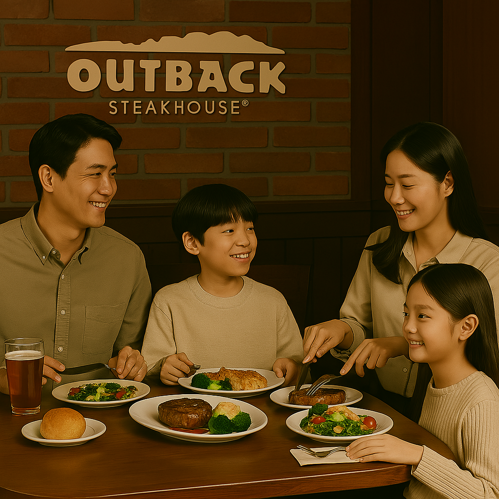 아웃백에서 식사하는 가족 이미지