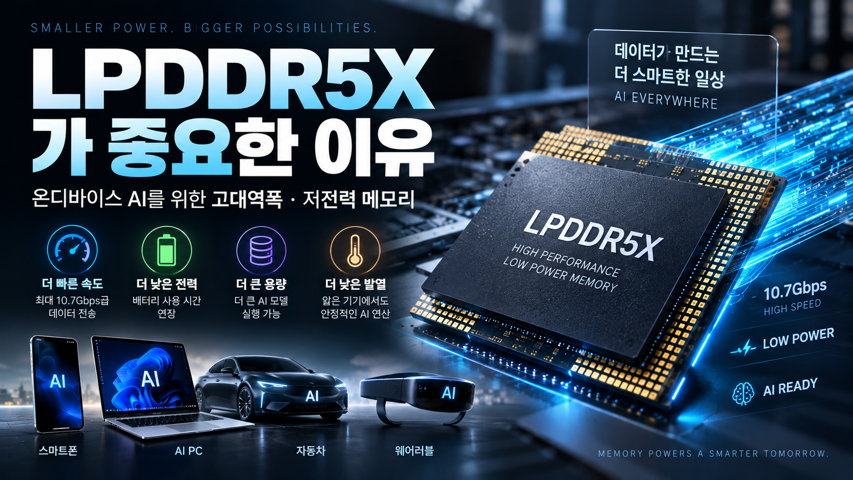 `LPDDR5X high-bandwidth low-power memory for on-device AI, AI PCs, smartphones, and automotive applications`