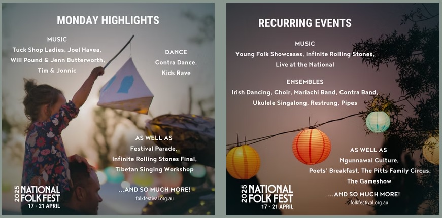 National Folk Festival 요일별 일정