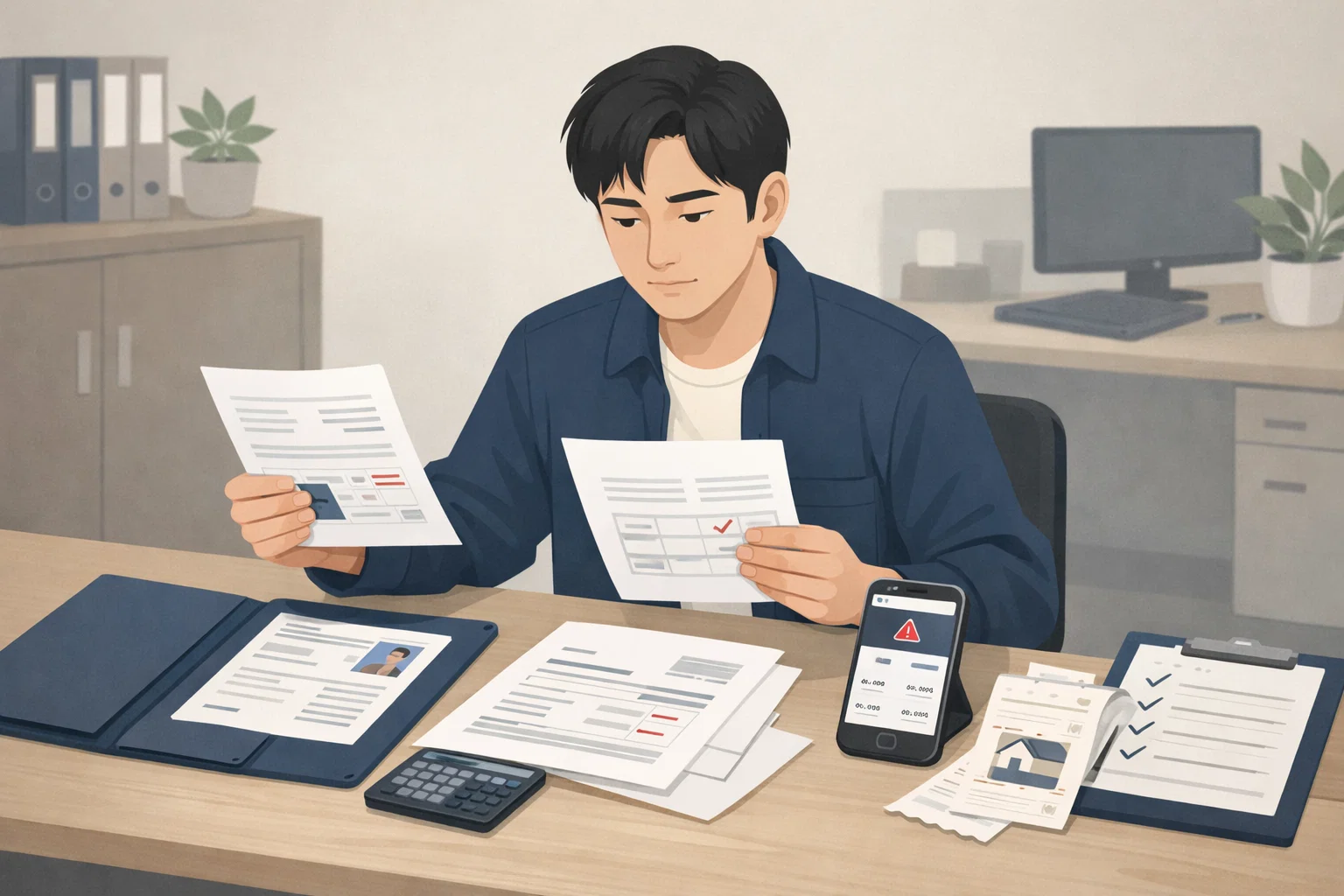 청년 햇살론 유스 심사에서 서류 확인과 소득 상태, 조건 불일치로 부결될 수 있는 핵심 포인트를 살펴보도록 구성한 이미지