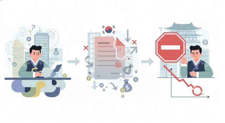 한국인이 베트남 송금 시 흔히 저지르는 실수들을 추상적으로 표현한 인포그래픽 이미지.