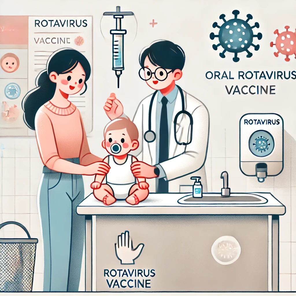 아기가 로타바이러스 백신을 접종받는 모습