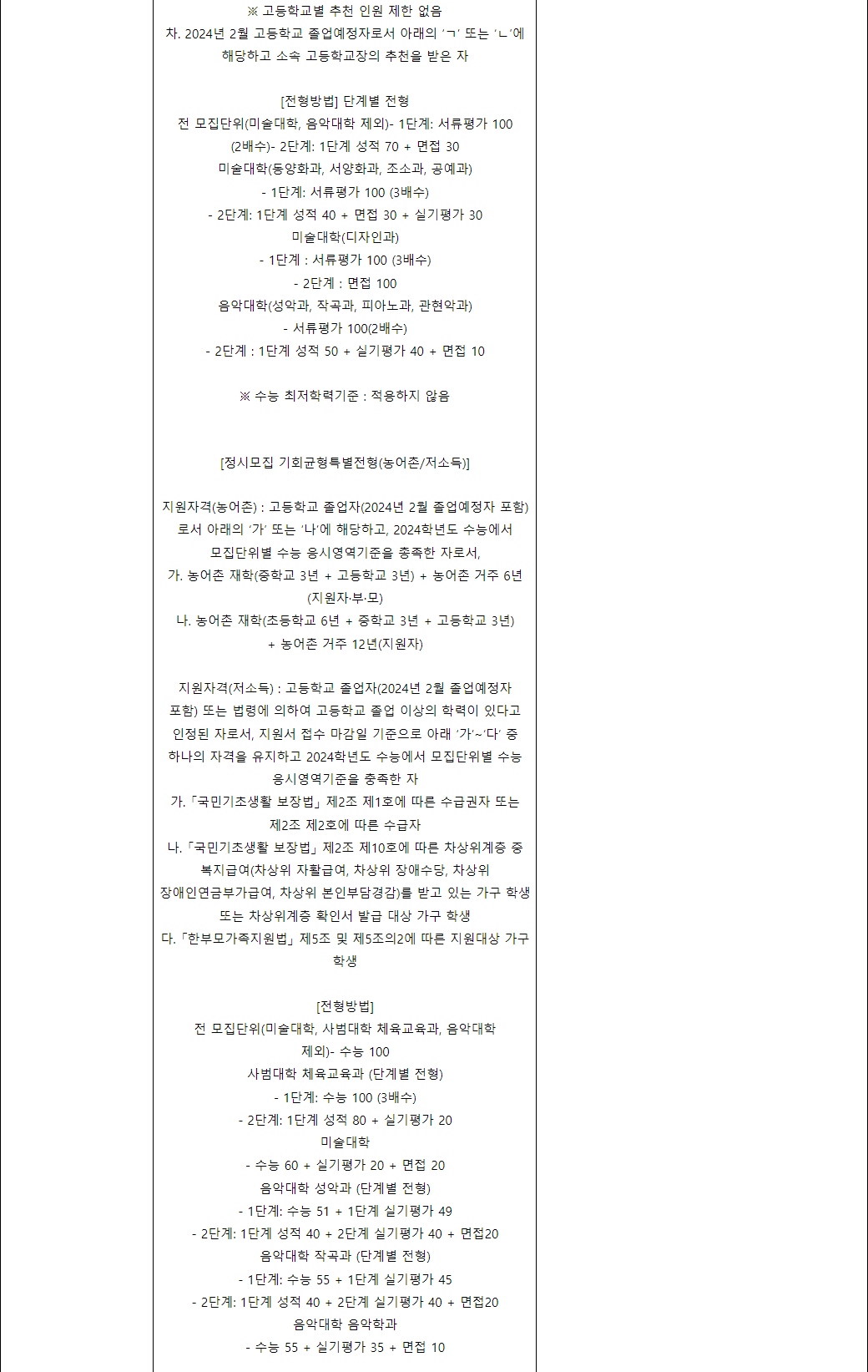 2024학년도 서울대학교 전형평가 기준 전년대비 주요 변경사항