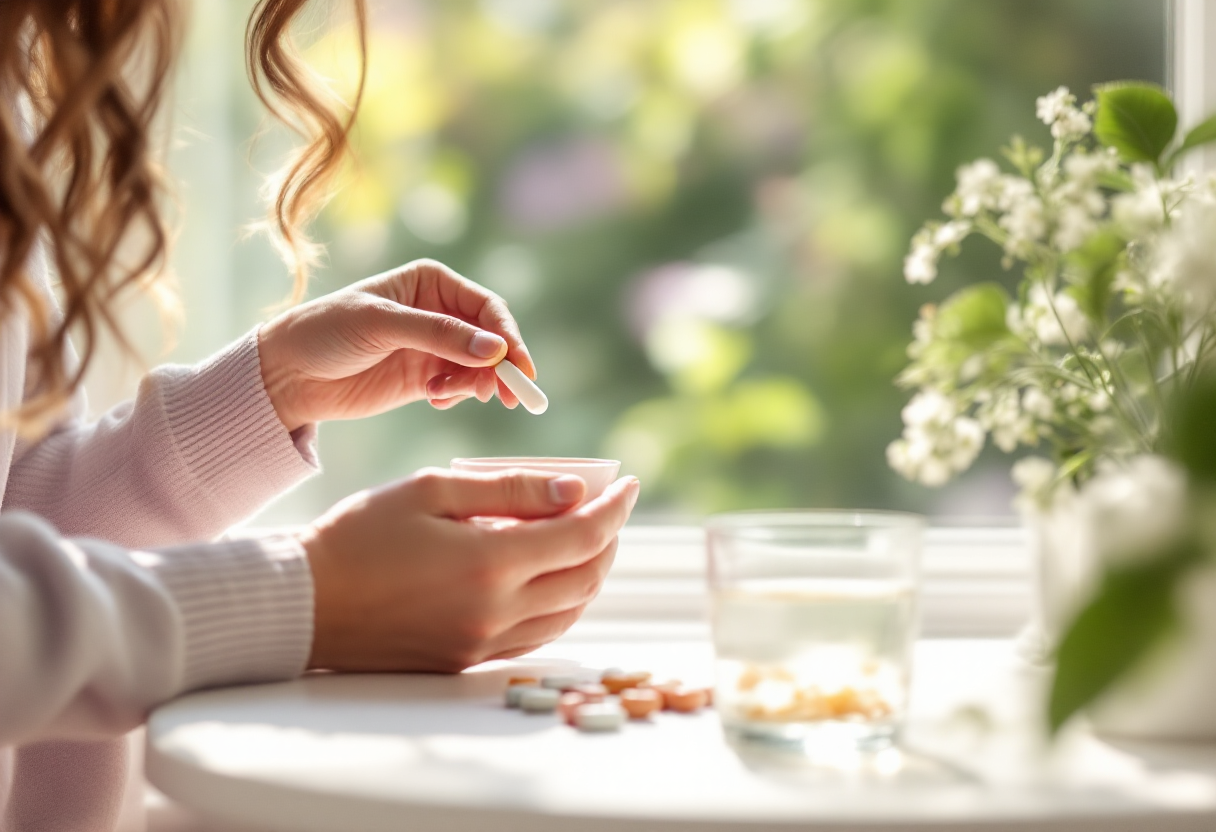 비오틴 복용을 하는 여자의 모습