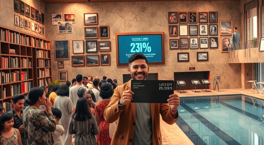 관람티켓을 들고 웃고 있는 사람