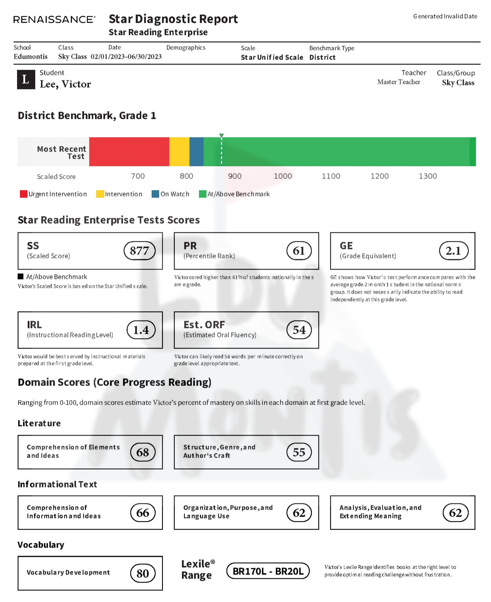 SR Student Progress Report 예시