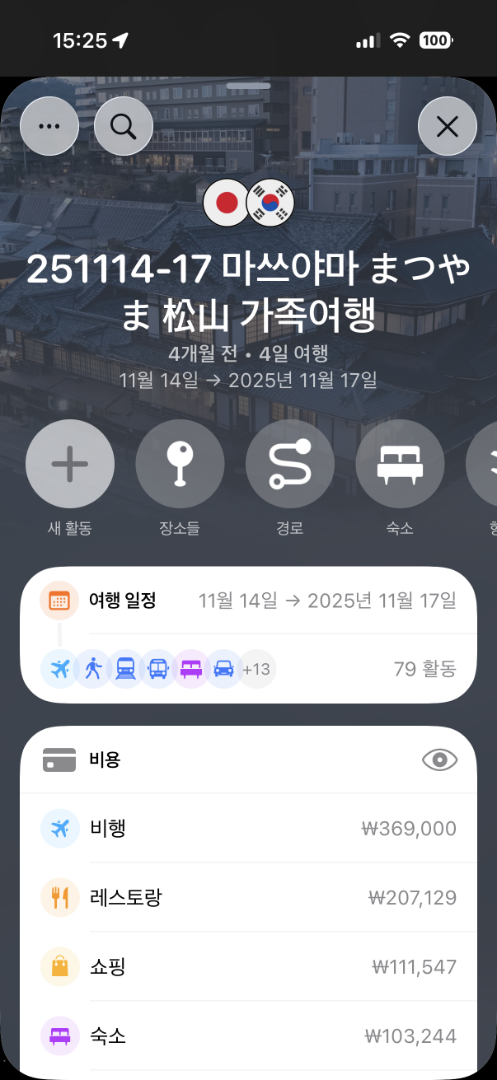 iPhone에서 실행한 Tripsy App