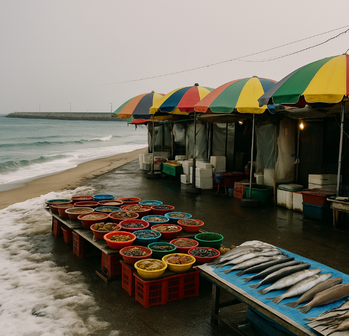 겨울 바닷가 시장