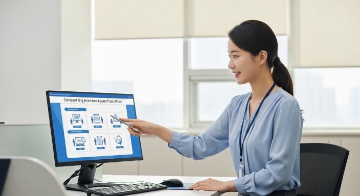 컴퓨터 화면으로 공시가격 이의신청 절차를 보여주는 모습