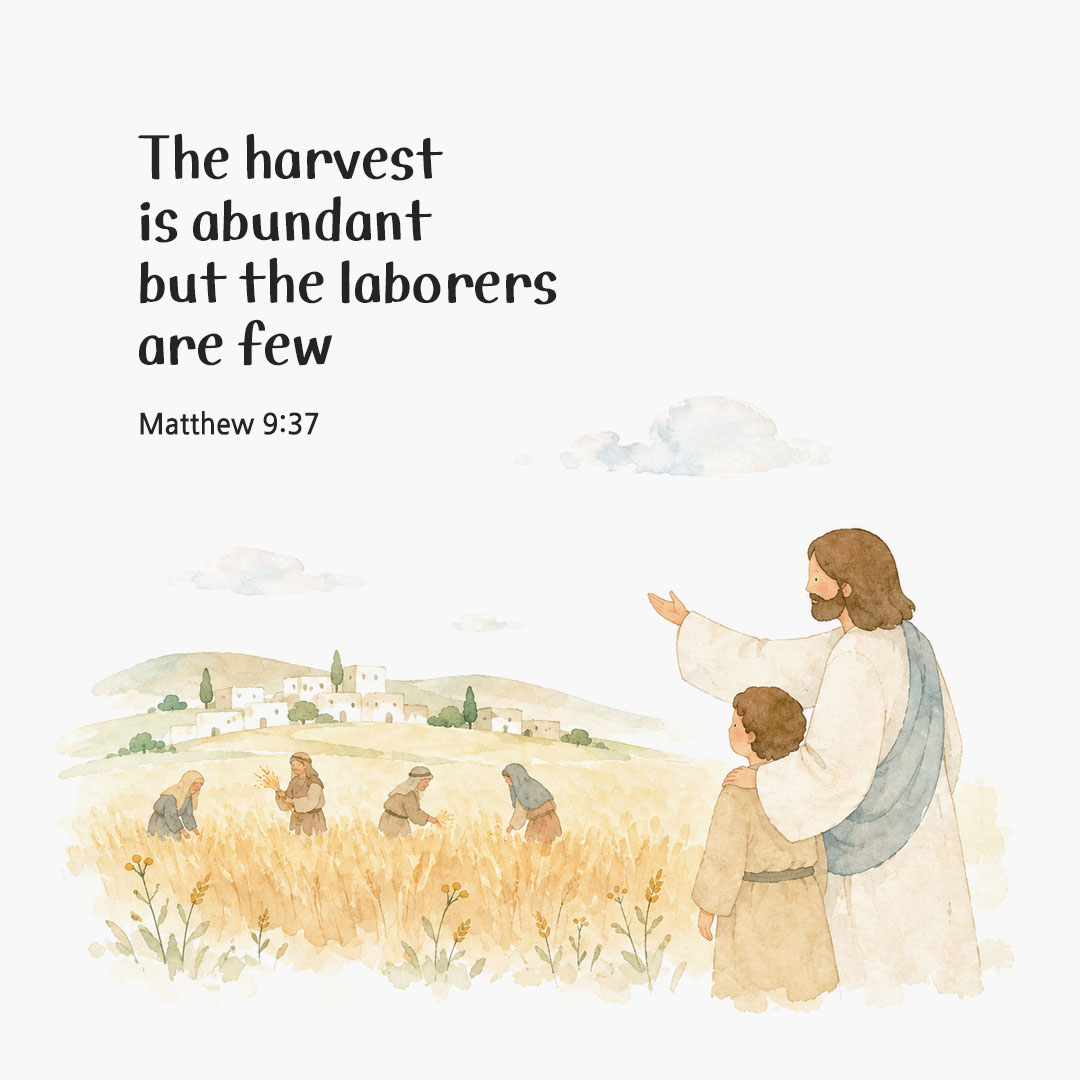 Today's Bible verse card Matthew 9:37 scripture image