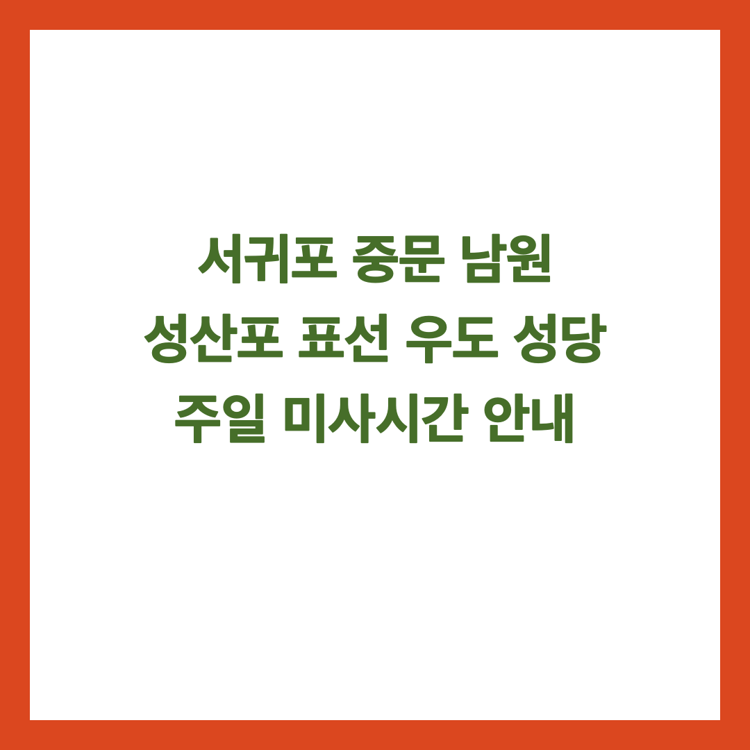 서귀포 중문 남원 성산포 표선 우도 성당 주일 미사시간 안내