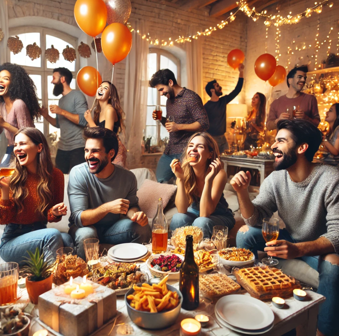 홈파티 음식 사진과 즐기는 사람들의 사진