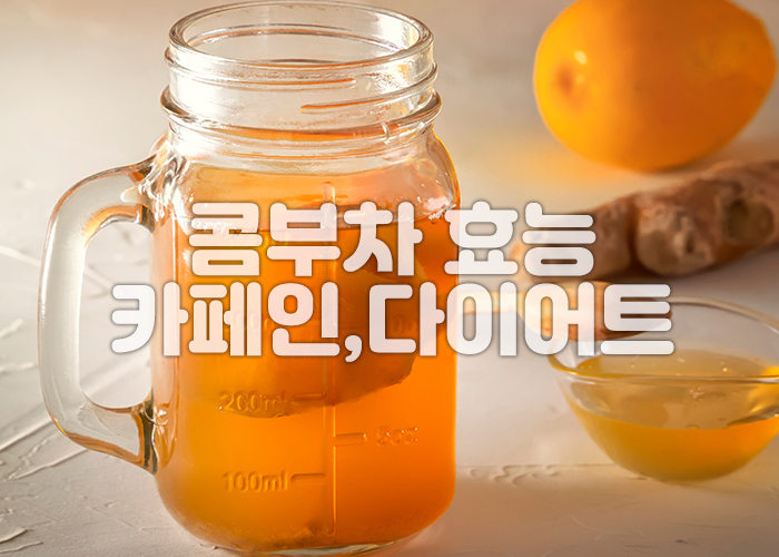 콤부차가 유리병에 담겨져 있다