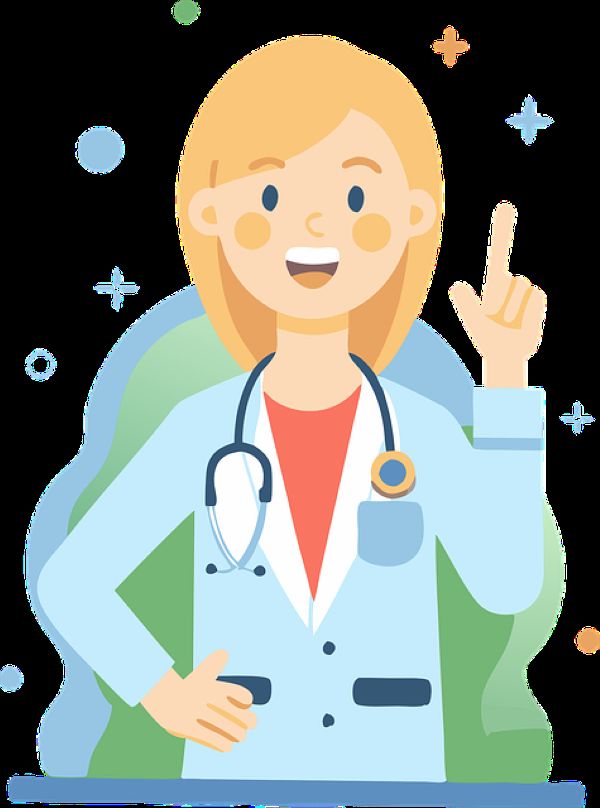 설명을 도와주는 밝은 표정의 여성 의사 캐릭터