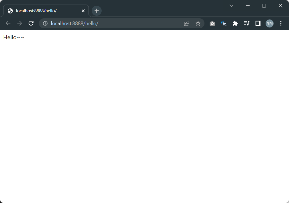 /hello-경로로의-GET-요청에-대해-응답한-모습