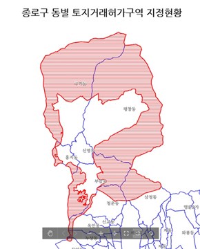 종로구 동별 토지거래허가구역 지정현황 지도
